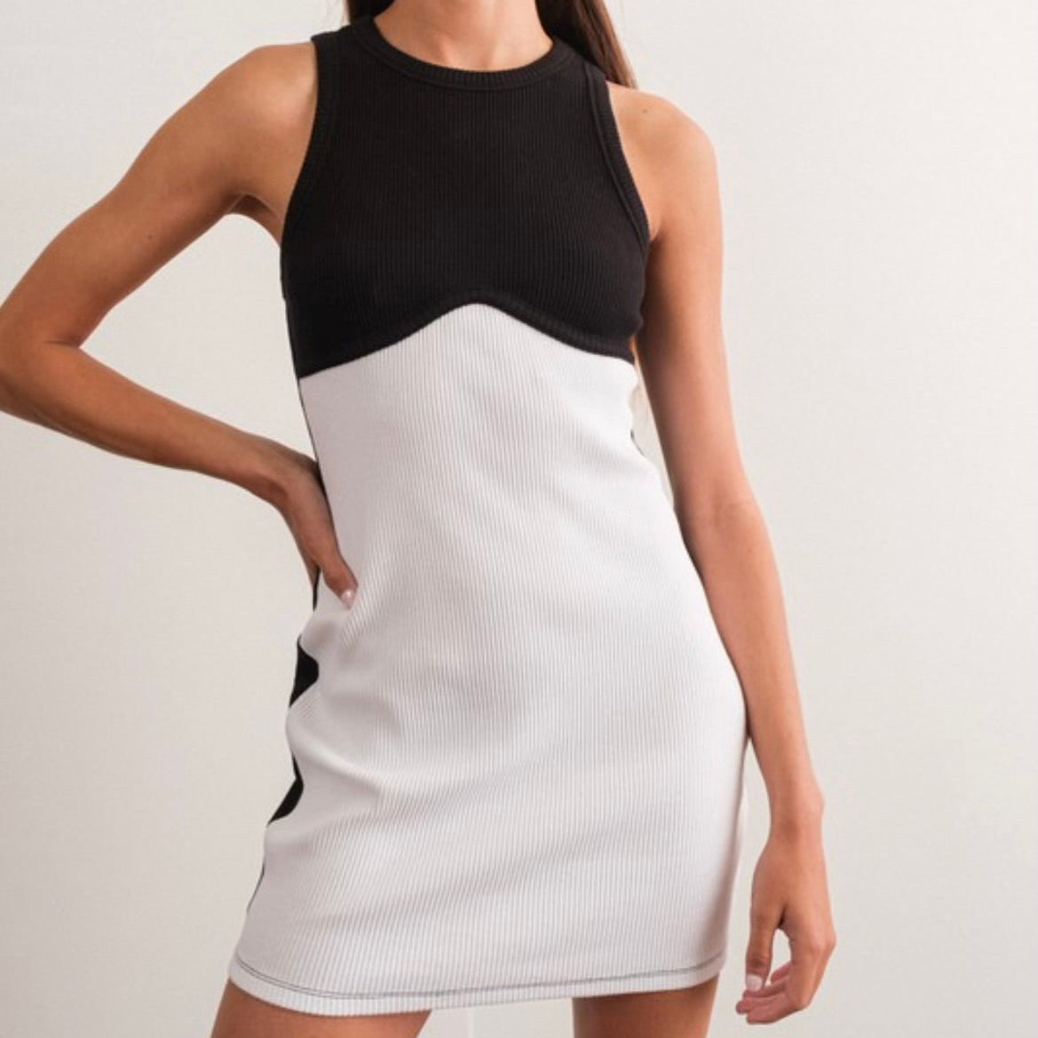 Black and White Color Block Dress