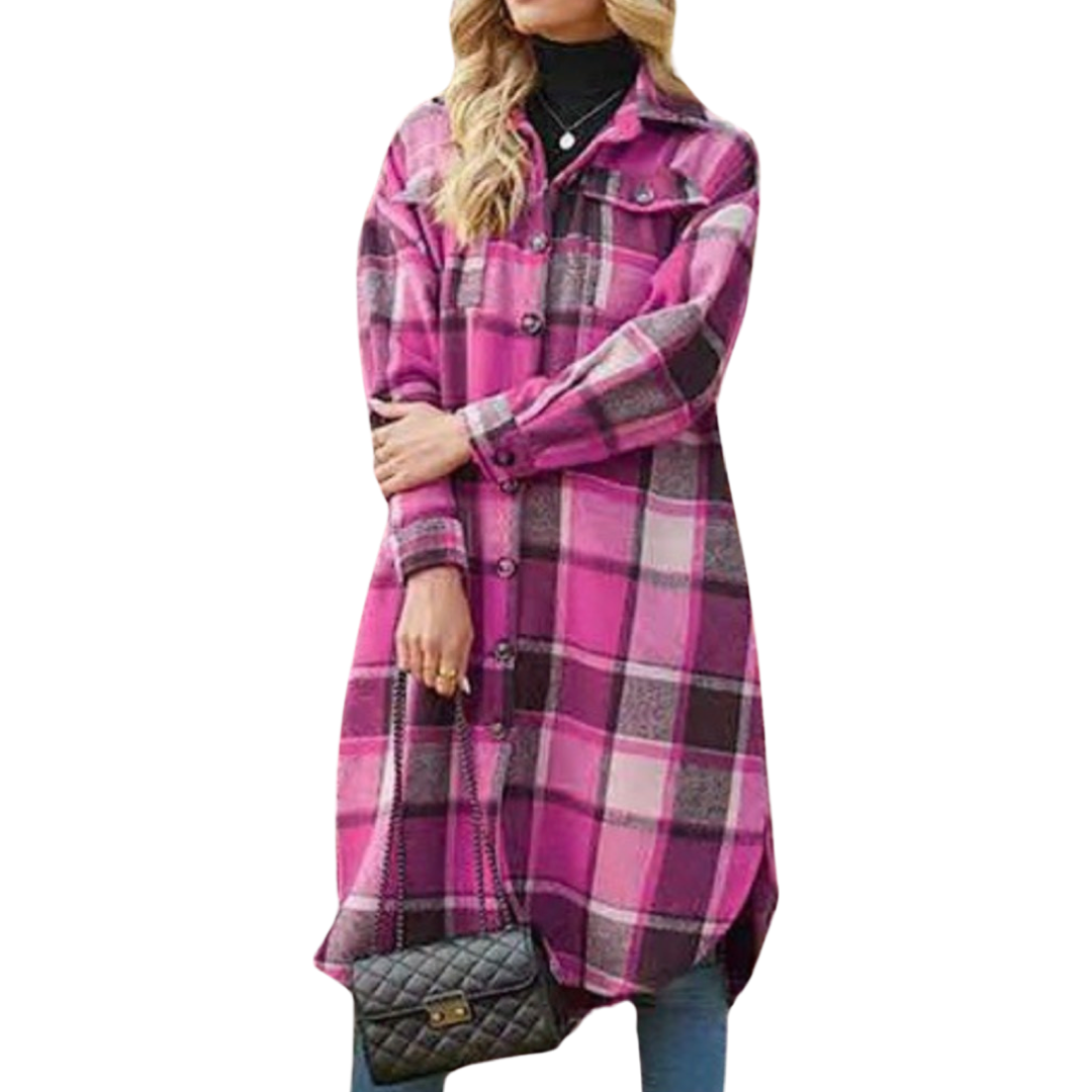 Long Plaid Jacket (Magenta)