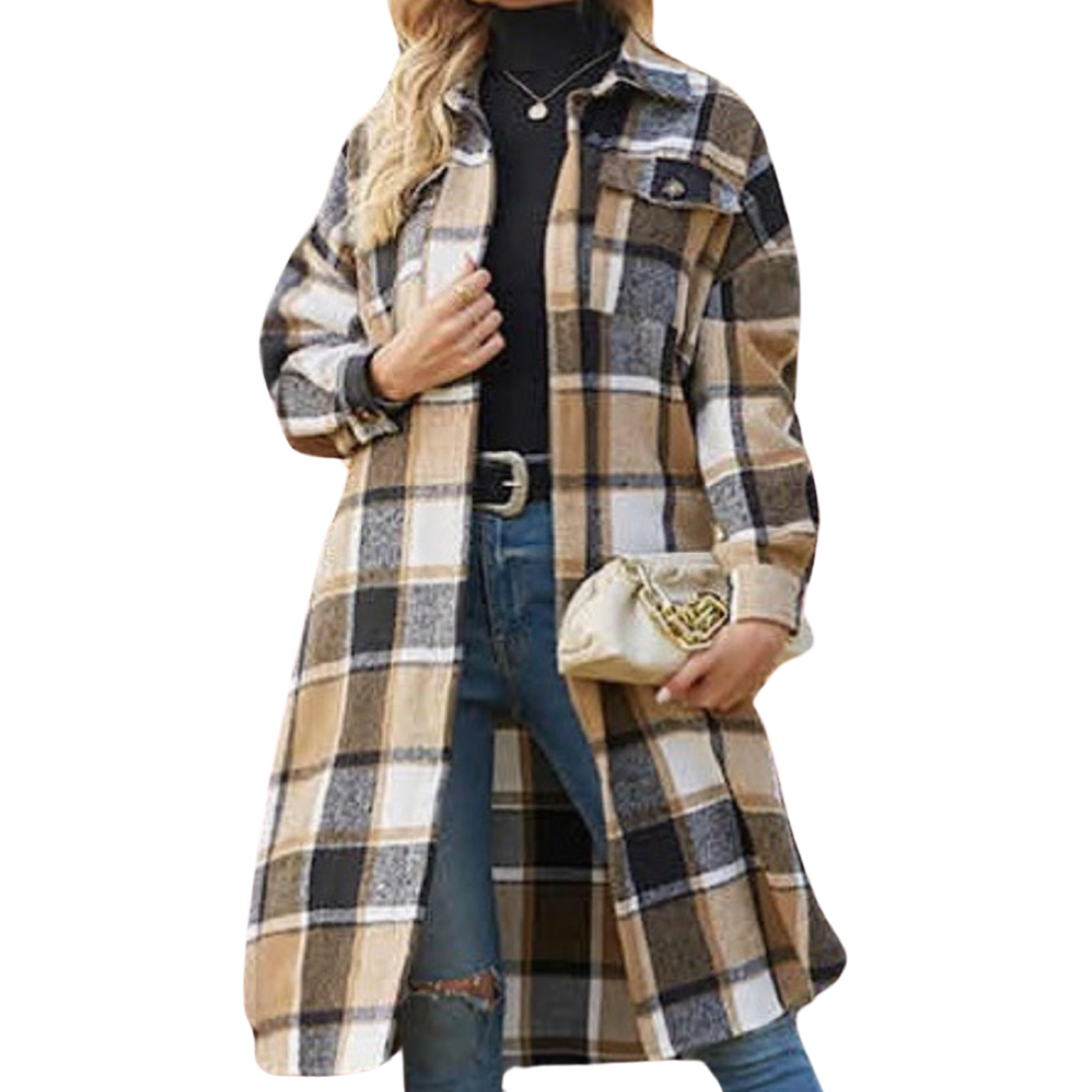 Long Plaid Jacket (Brown)