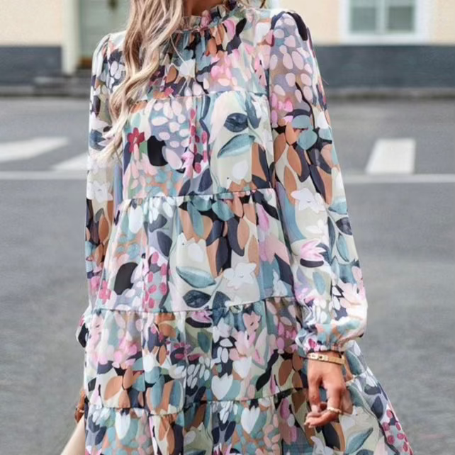 Abstract Mint Babydoll Dress