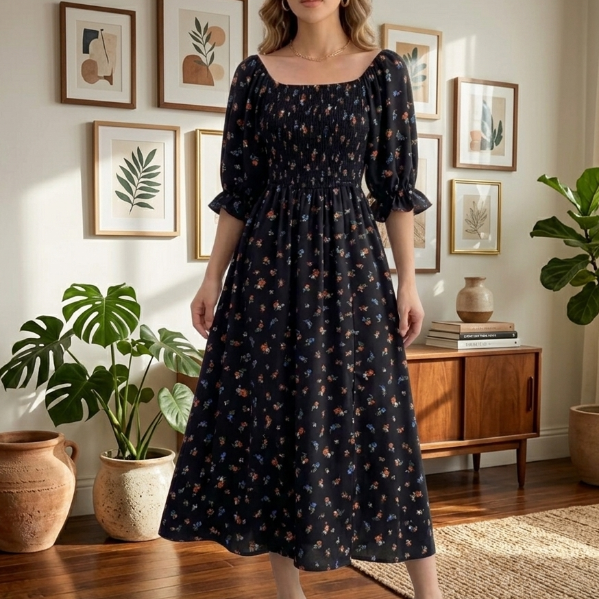 Floral Smocked Midi Dress