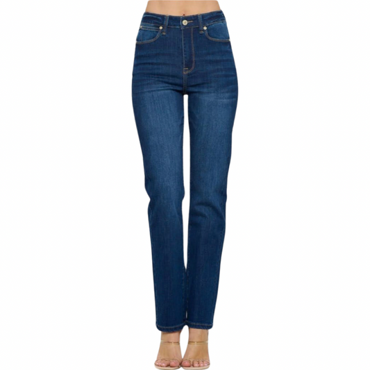 High Rise Slim Straight Dark Jeans