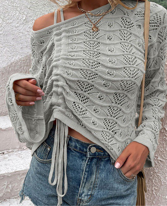 Scrunch Off Shoulder Sweater (Grey)