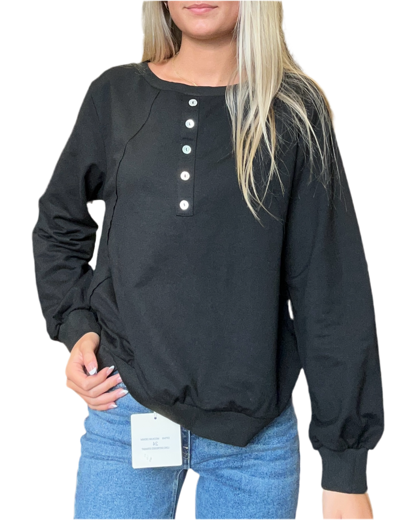 Black Button Crewneck