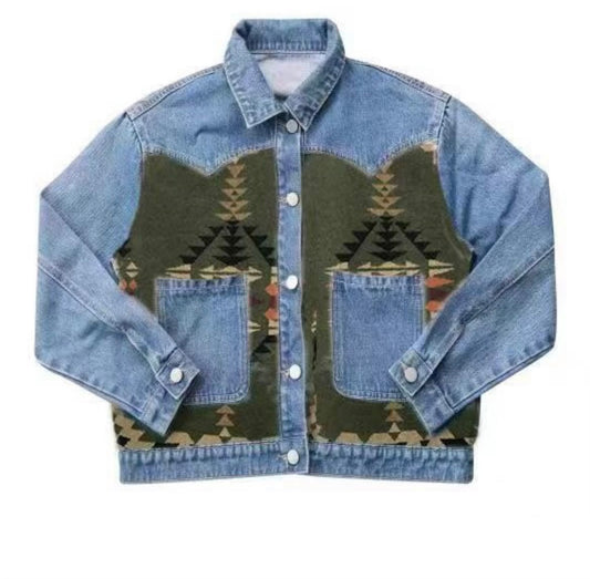 Green Aztec Denim Jacket