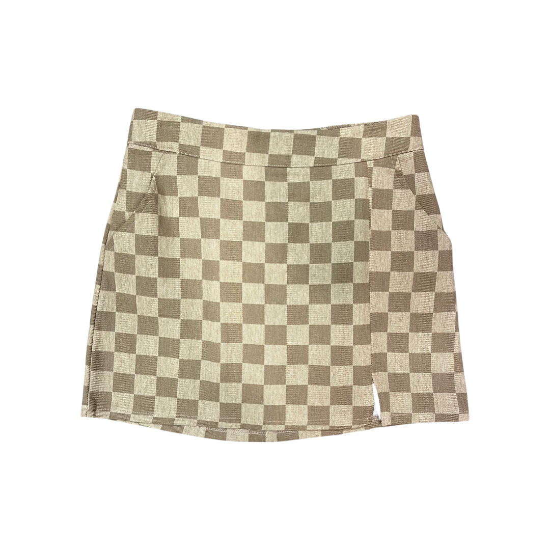 Tan Checkered Mini Skirt