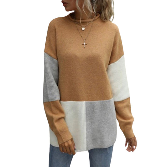 Mock Neck Block Sweater