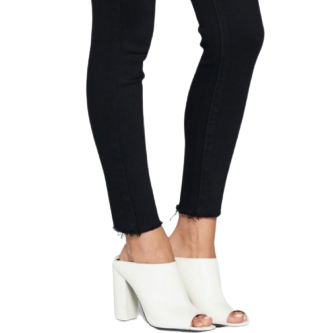 Black Mid Rise Raw Hem Skinny Jeans