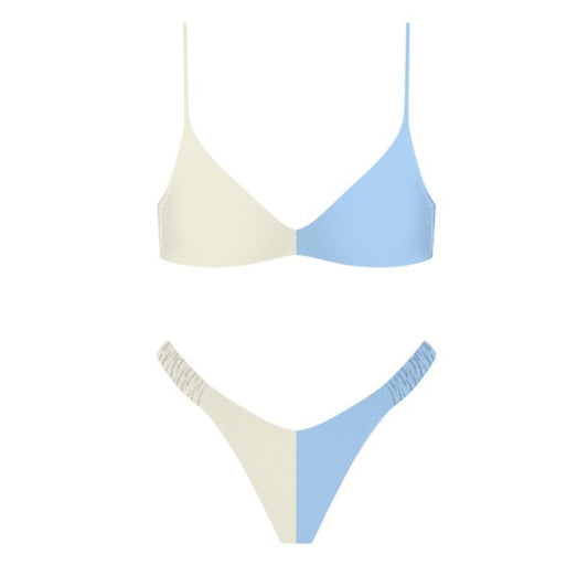 Cream x Blue Bikini Top