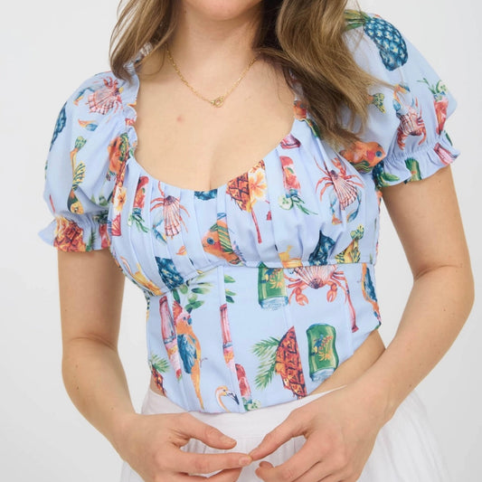 Blue Corset Crop Top