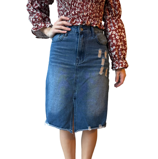 Distressed Denim Skirt
