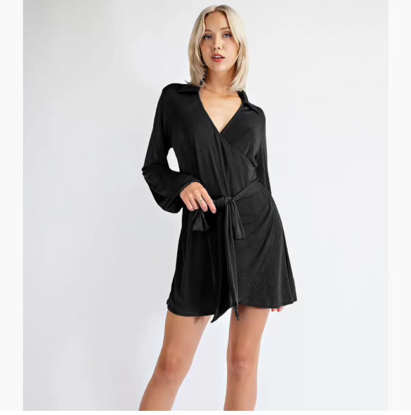 Wrap Long Sleeve Mini Dress