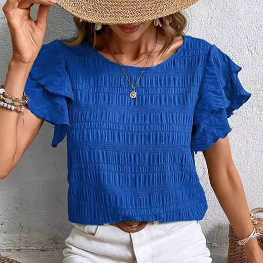 Textured Ruffle Sleeve Blouse