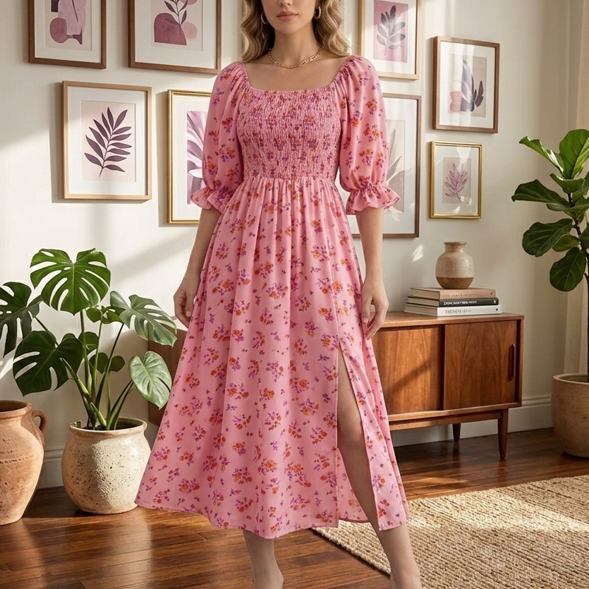Floral Smocked Midi Dress
